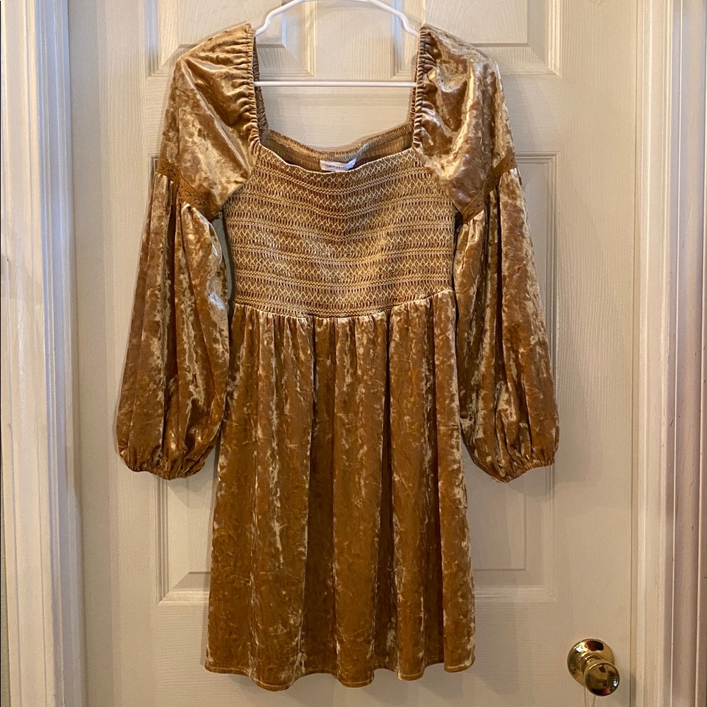 Luxurious Rich Crushed Velvet Dress in Gold - Picture 3 of 13
